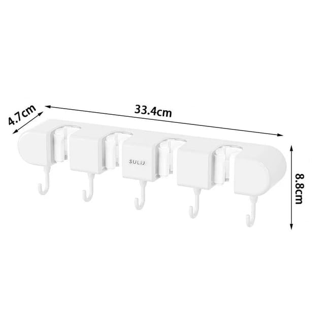 Wall-Mounted Mop Holder & Broom Hanger - with Hooks for Bathroom and Kitchen Organization