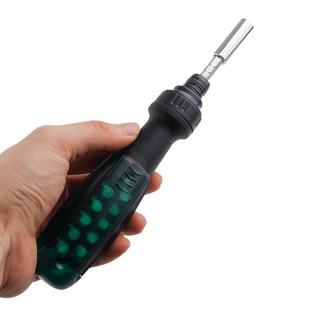 some one holding 10-in-1 Ratchet Screwdriver Set