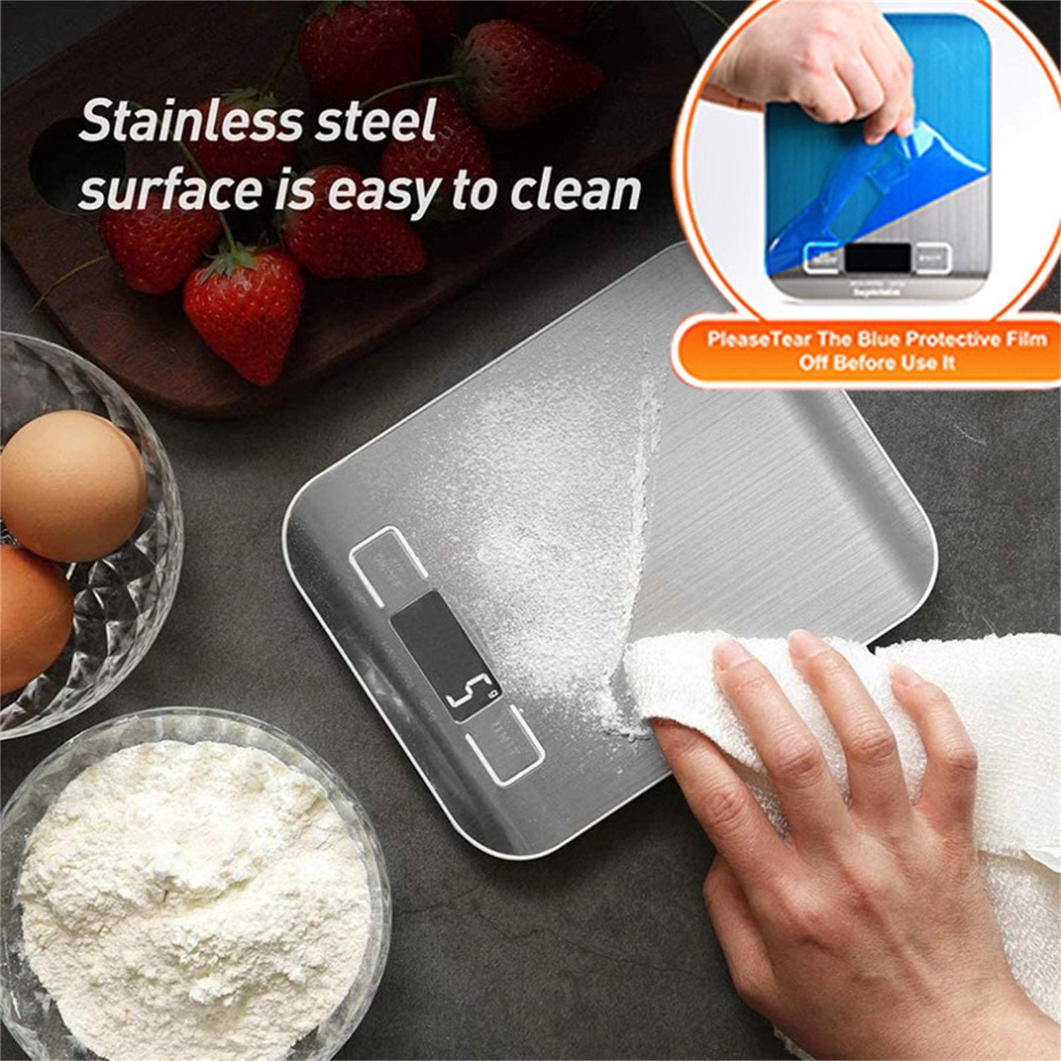 A Person is Cleaning 10 Kg/ 22 lbs Stainless Steel Digital Kitchen Food Scale.