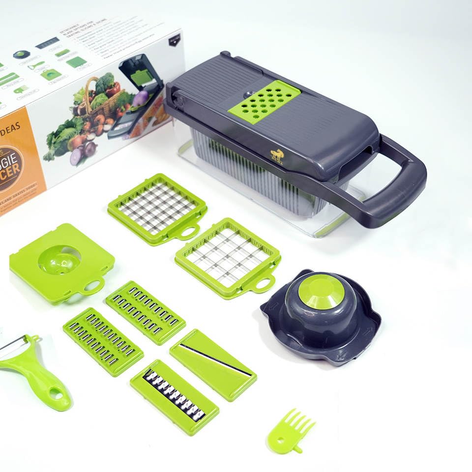 A 14 in 1 Vegetable Fruit Chopper Cutter with its Pack.