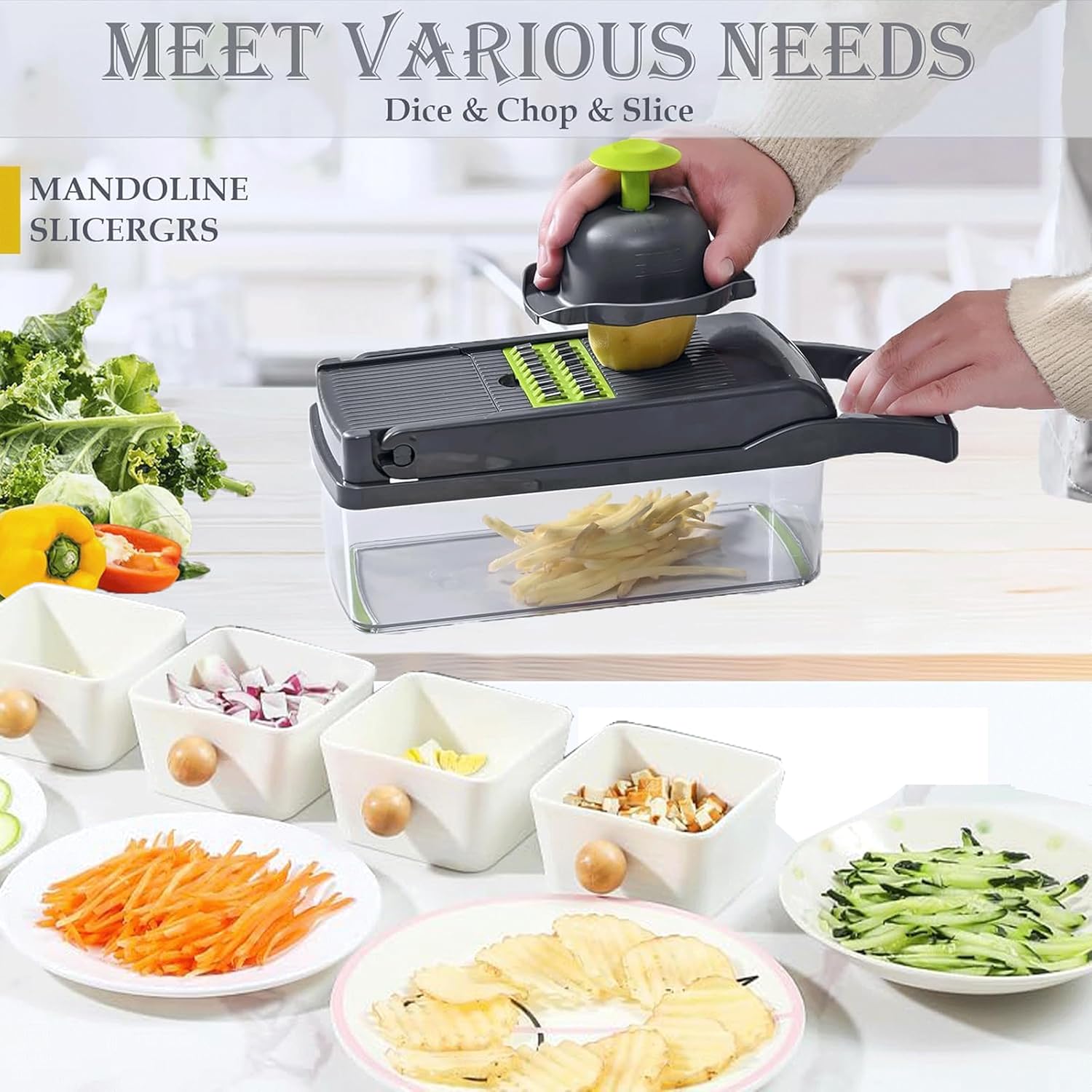 A Person is Slicing Potato Using 14 in 1 Vegetable Fruit Chopper Cutter.