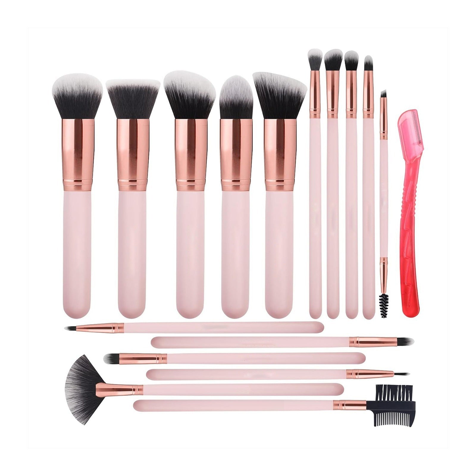 16Pcs Makeup Brushes Set Kit with Premium Synthetic Bristles and Eyebrow Razor