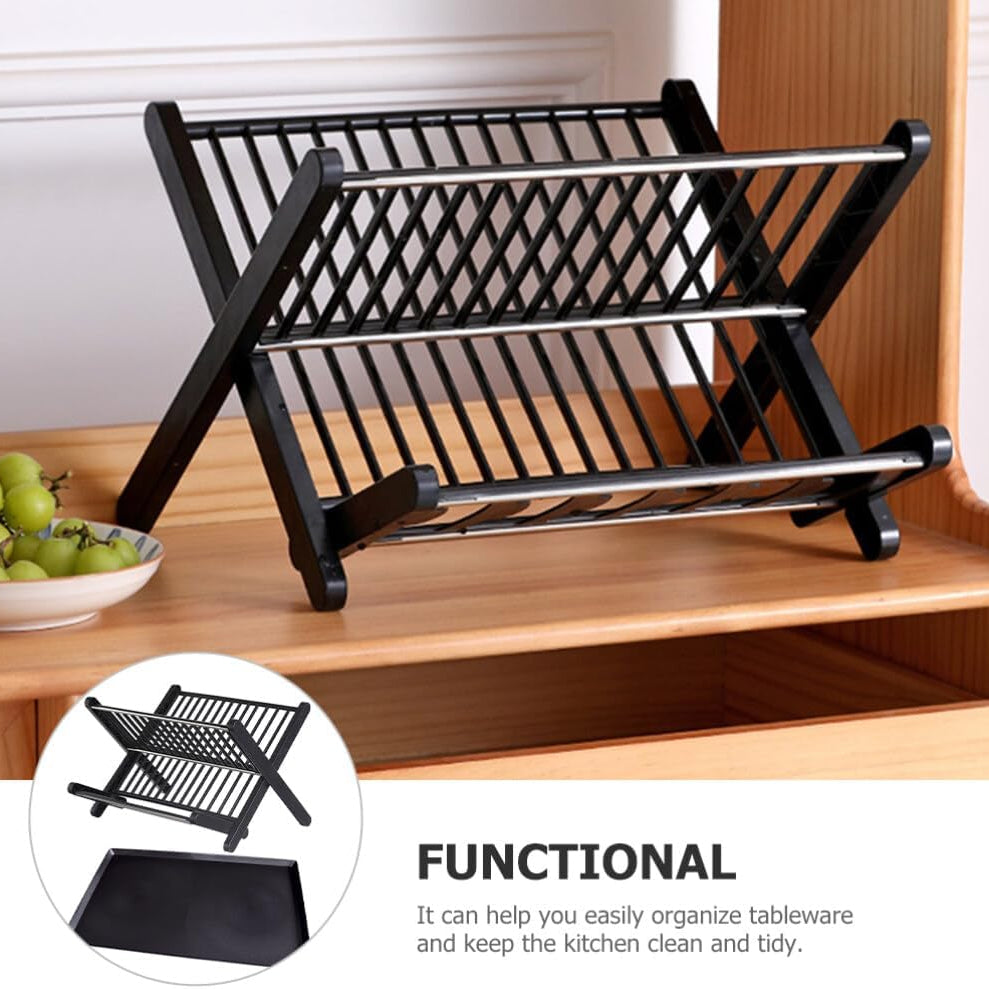 2-tier kitchen dish drying rack placed in a kitchen countertop.