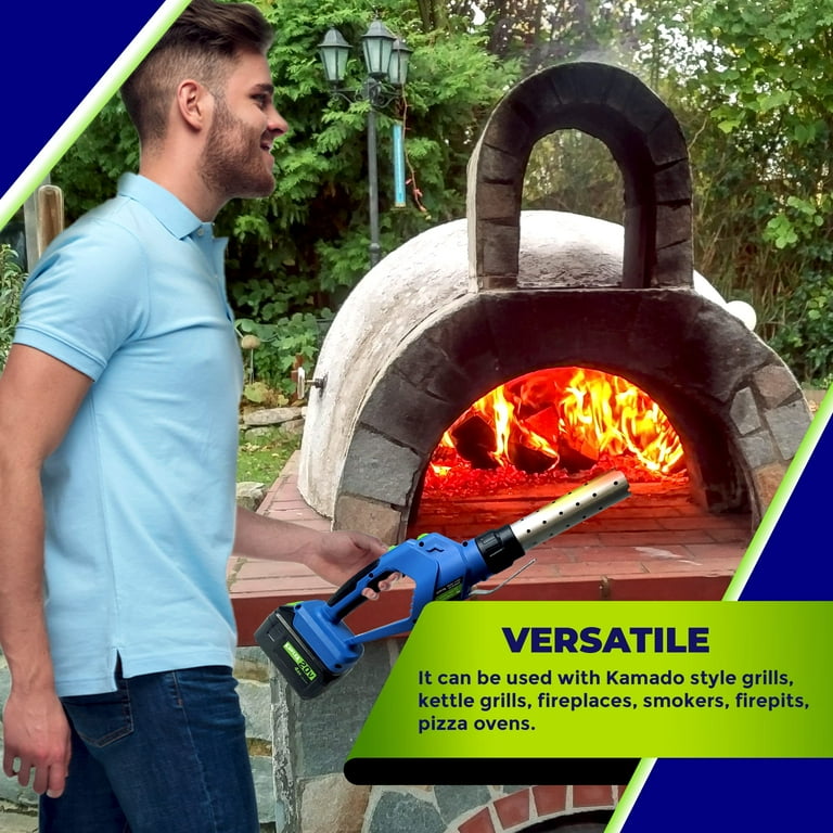 A Person is Using 20V Cordless Charcoal Lighter While Camping.