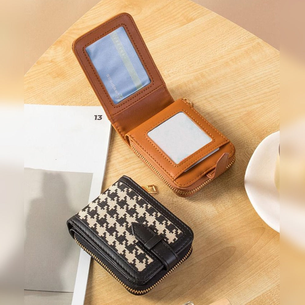 black and brown Checkered Houndstooth Canvas Wallet