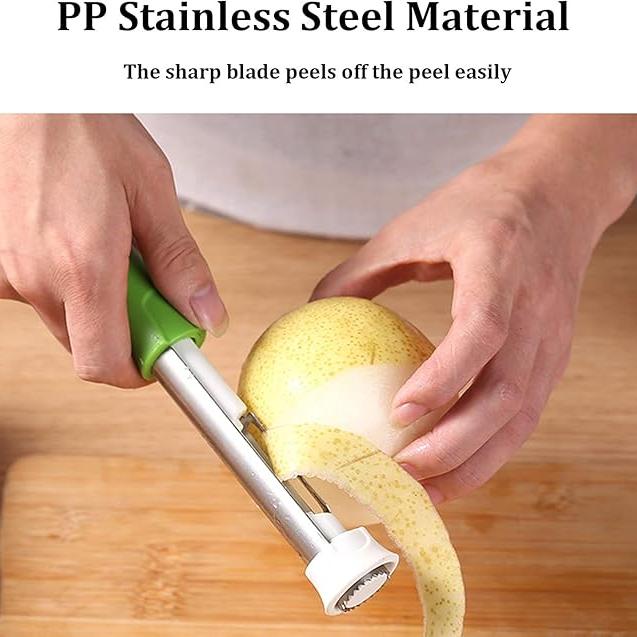 A Person is Peeling Pears Using 2 in 1 Fruit Peeler Corer.