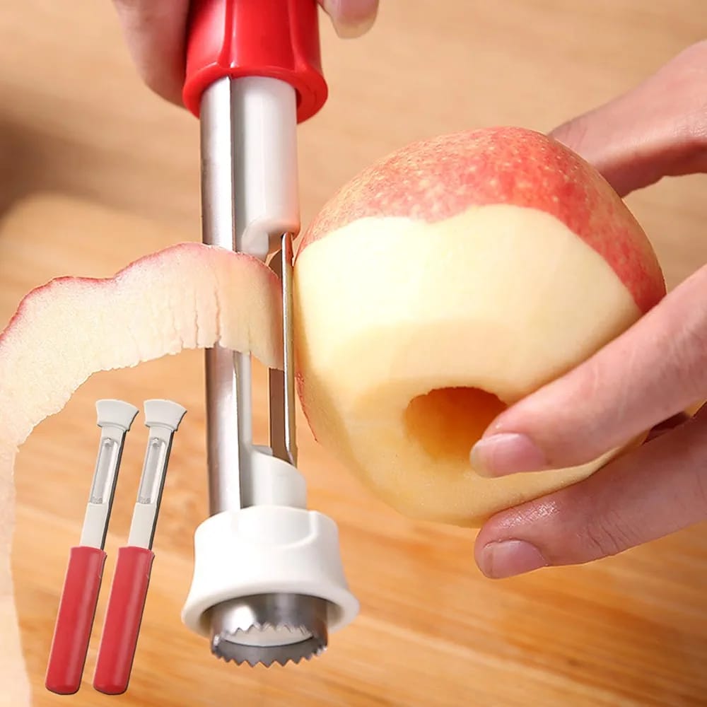 A Person is Peeling Apple Using 2 in 1 Fruit Peeler Corer.