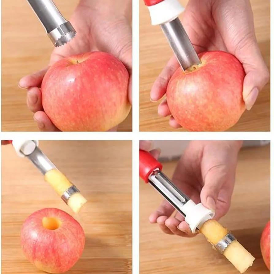 A Person is Taking the Core Of Apple Using 2 in 1 Fruit Peeler Corer.