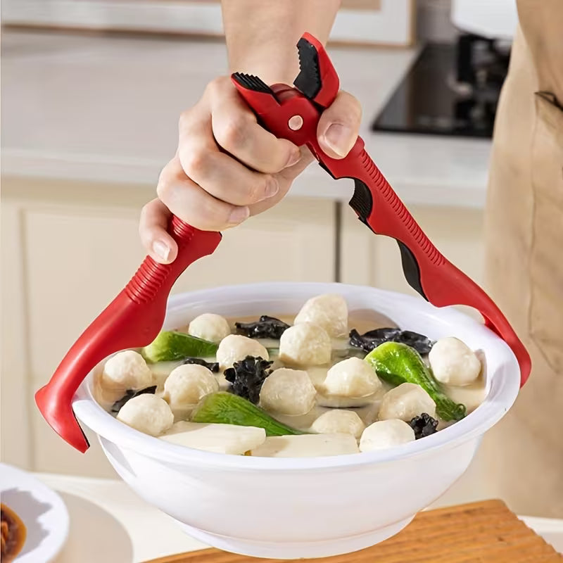 Someone is Holding Bowl Using 3-In-1 Heat-Resistant Kitchen Tongs.
