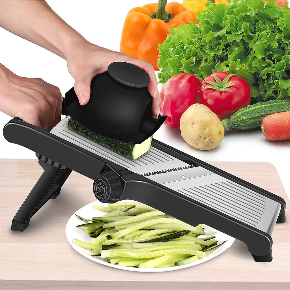 A Person is slicing cucumber using 3-in-1 Adjustable Mandoline Slicer.