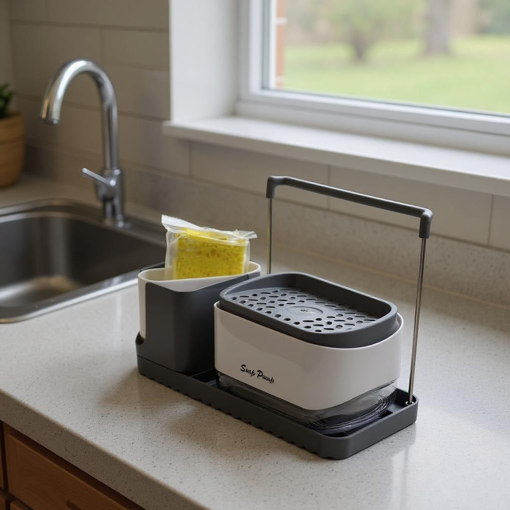 3-in-1 Soap Dispenser with Sponge Holder.