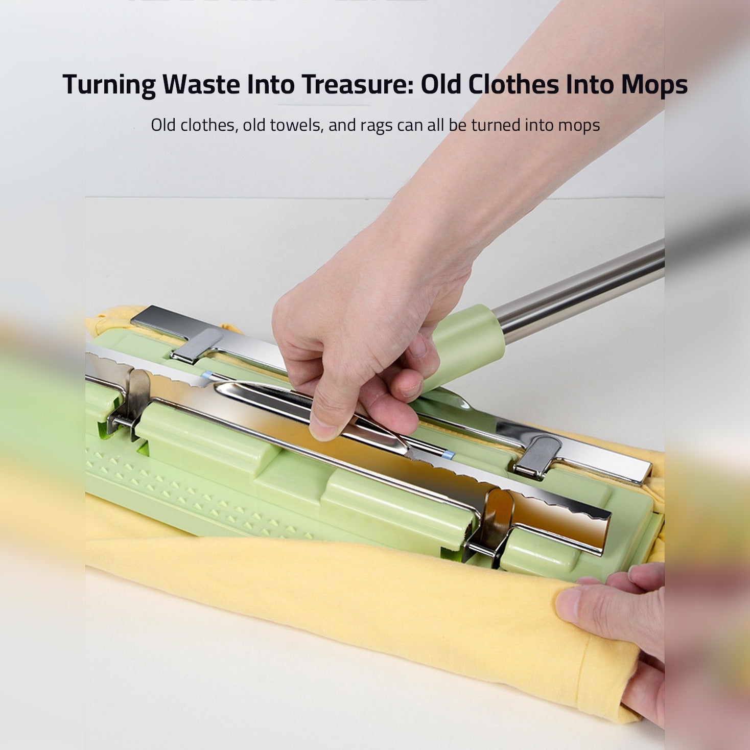 A Person is Fixing Cloth On 360° Telescopic Flat Mop.