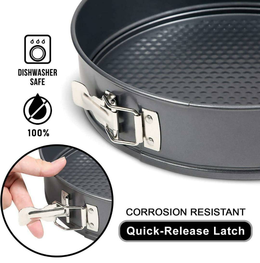 A Person is Holding the Latch Of 3 Pcs Round Cake Mould Set.