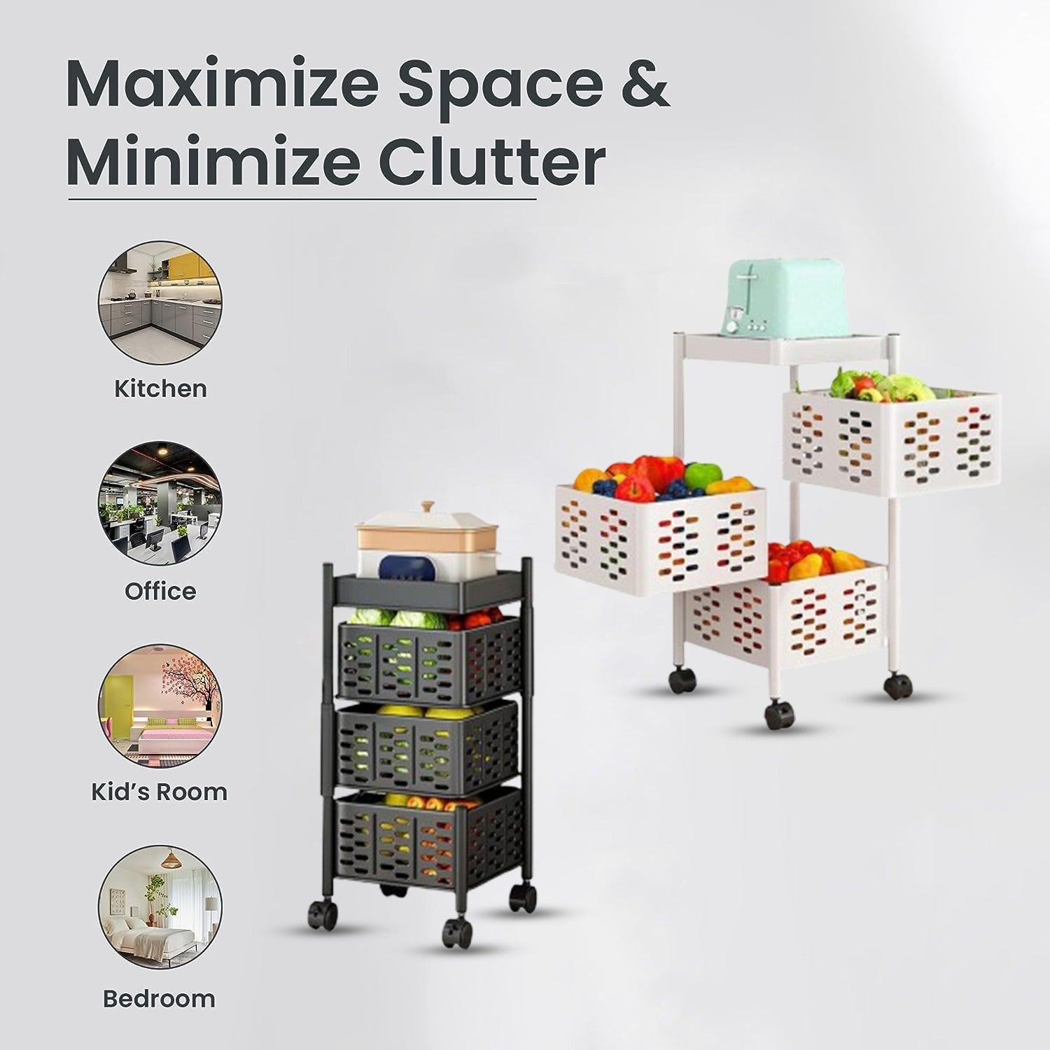 3 Tier Rotating Storage Kitchen Rack Shelf in Two Colors.