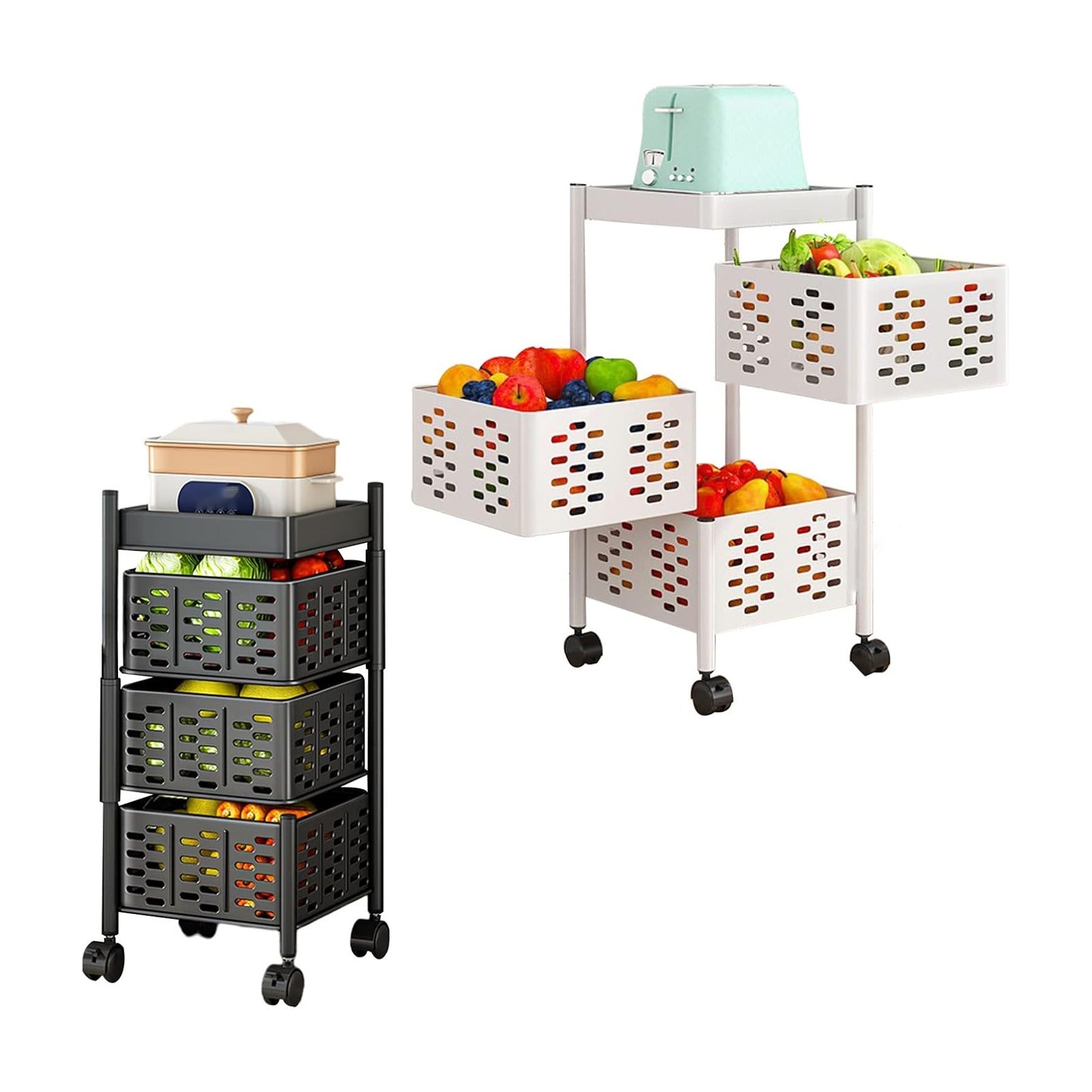3 Tier Rotating Storage Kitchen Rack Shelves with Veggies.