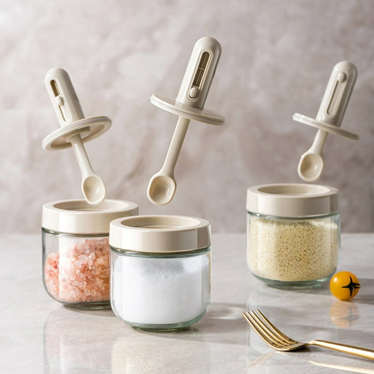 Glass Seasoning Jar With Retractable Spoon.
