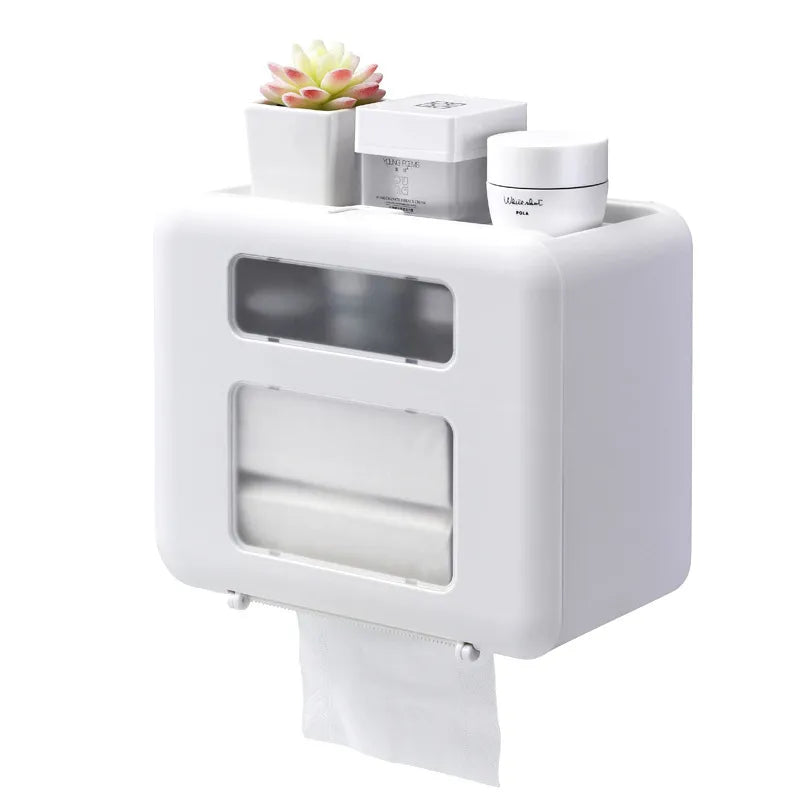 Double Layer Wall Mounted Toilet Roll Dispenser Waterproof Toilet