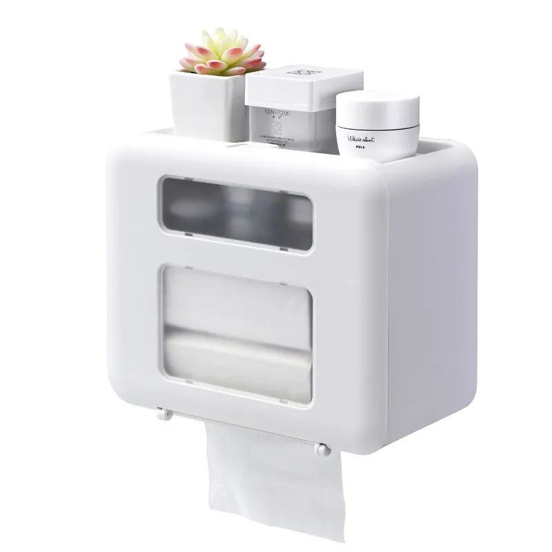 Wall Mounted Waterproof Double Layer Toilet Paper Dispenser