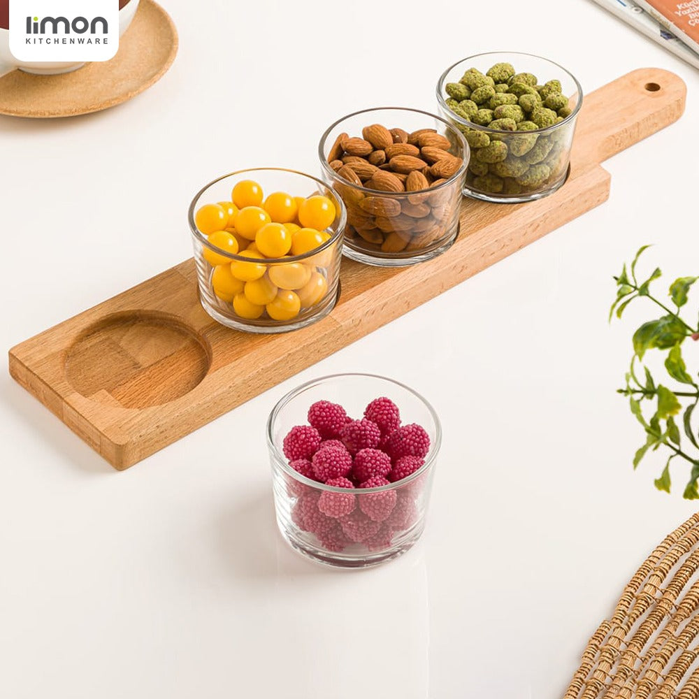 4 Section Glass Bowl Serving Platter with Dry Fruits.