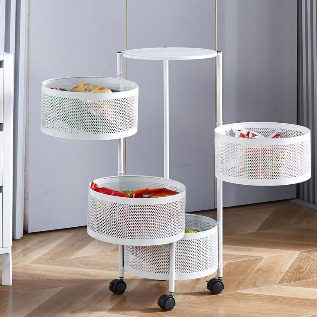 A 4 Tier Kitchen Storage Rotatable Rack with Kitchen Essentials.