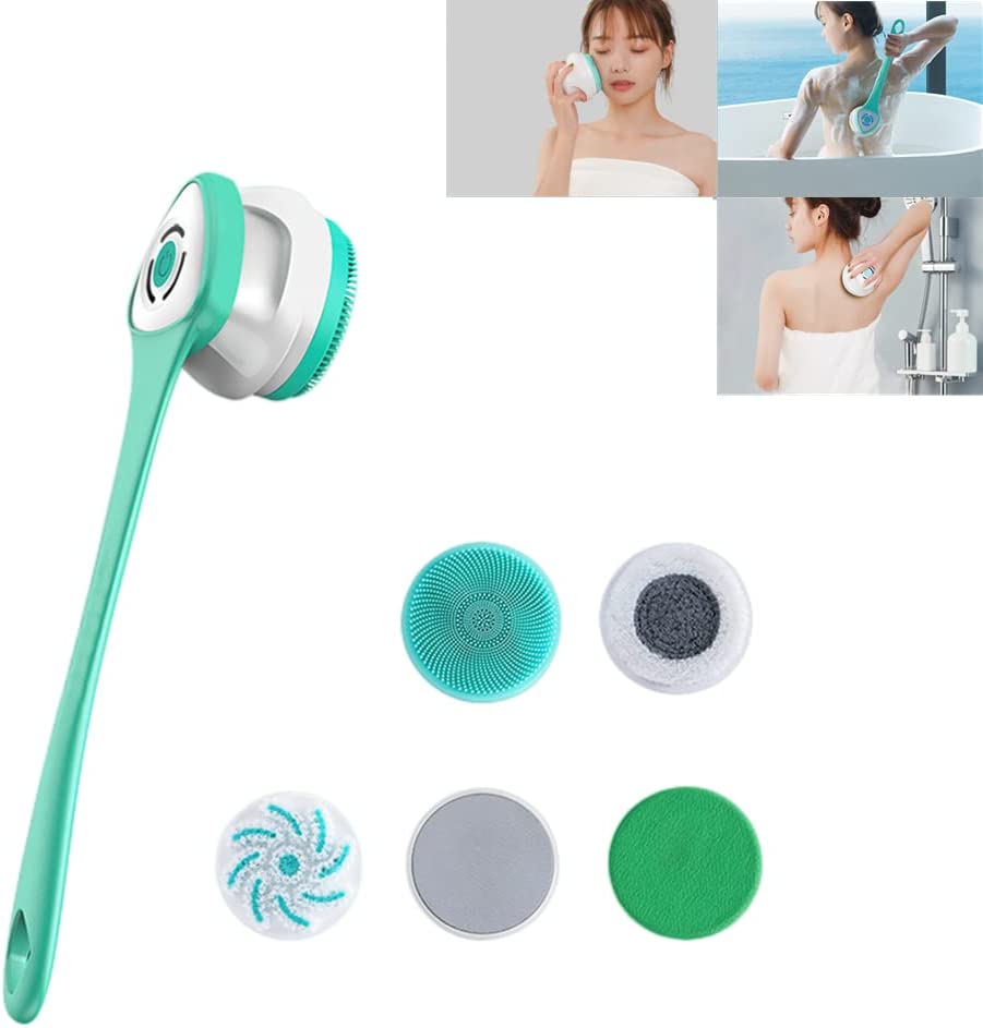 A lady using the USB Charging Electric Waterproof Shower Body Bath Brush Set