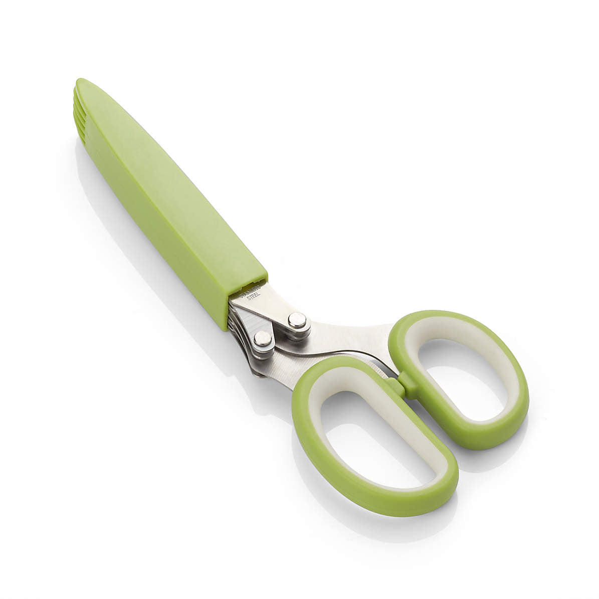 Stainless Steel 5 Blade Kitchen Scissor in white background.
