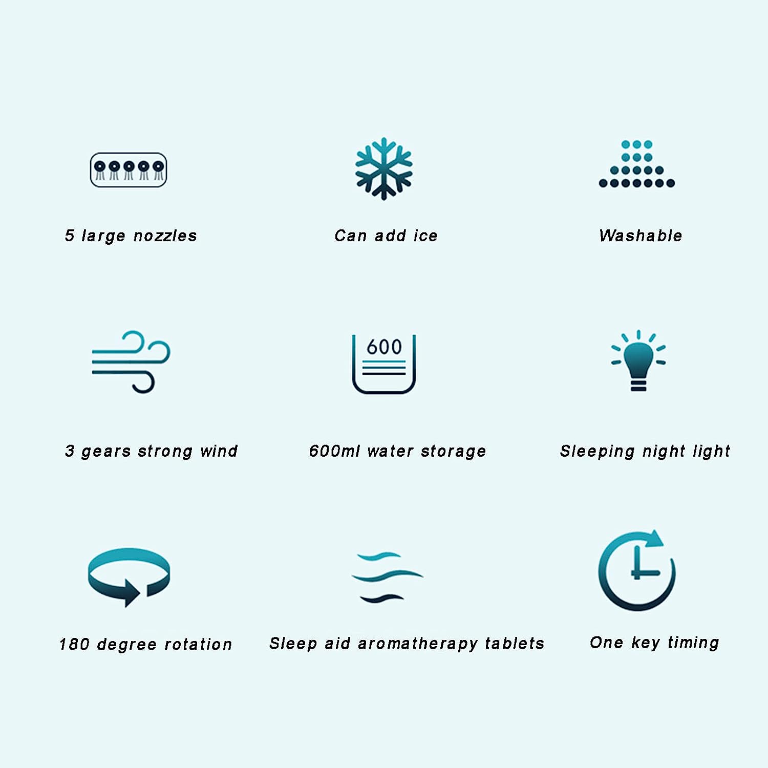 Portable Air Cooler Diffuser Desk Fan with Night Lamp and Timer