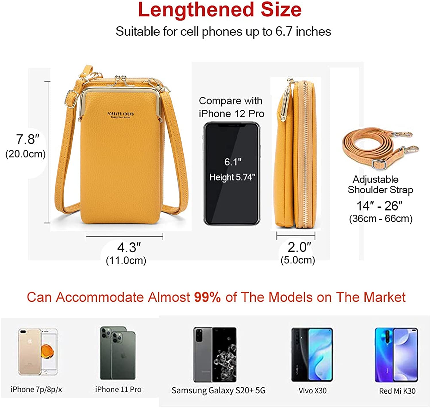 Vertical One Shoulder Mobile Phone Case Wallet Purse Bag with Adjustable Strap For Women