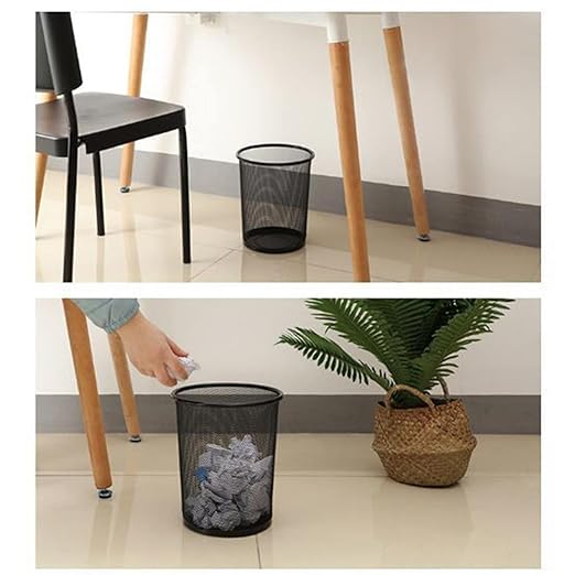 Round Metal Mesh Garbage Waste Basket - Mesh Wastebasket Bin for Home or Office