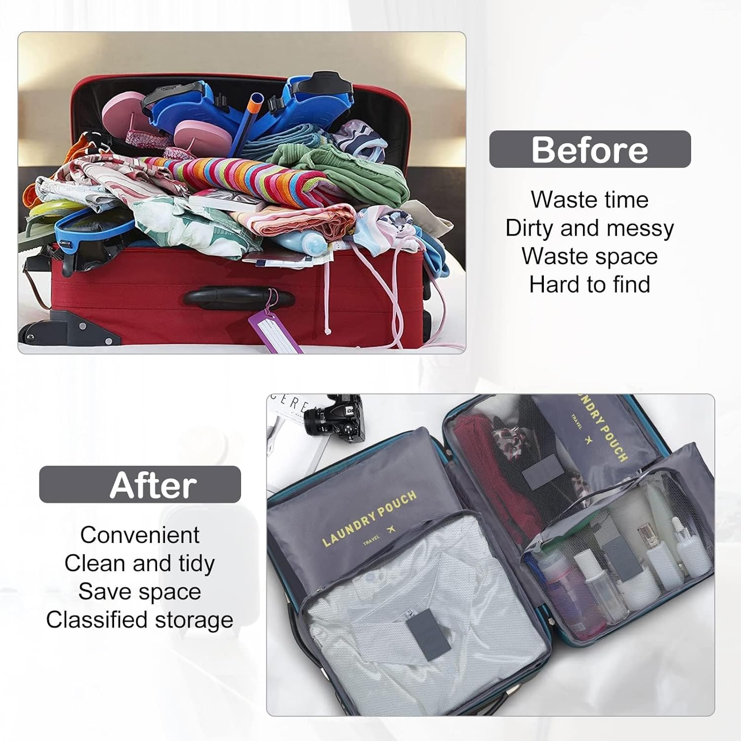 Before and After Use Of 6 Pcs Travel Organizer Bag.