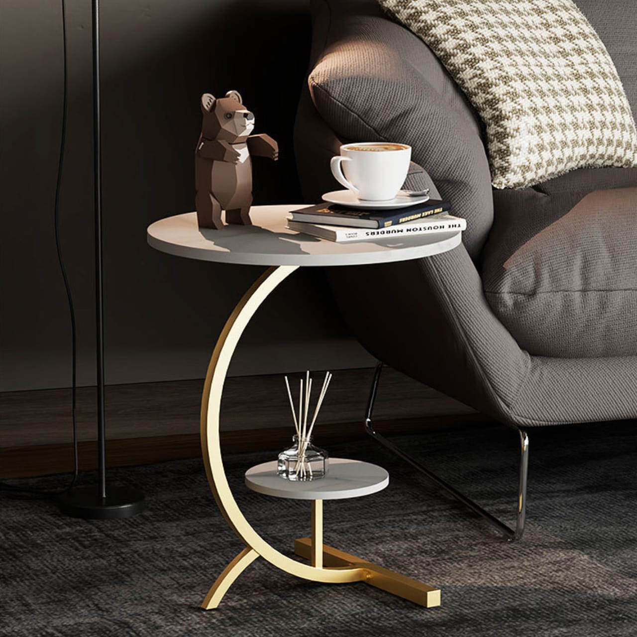 Featuring a formal Double Layer Sofa Side Table