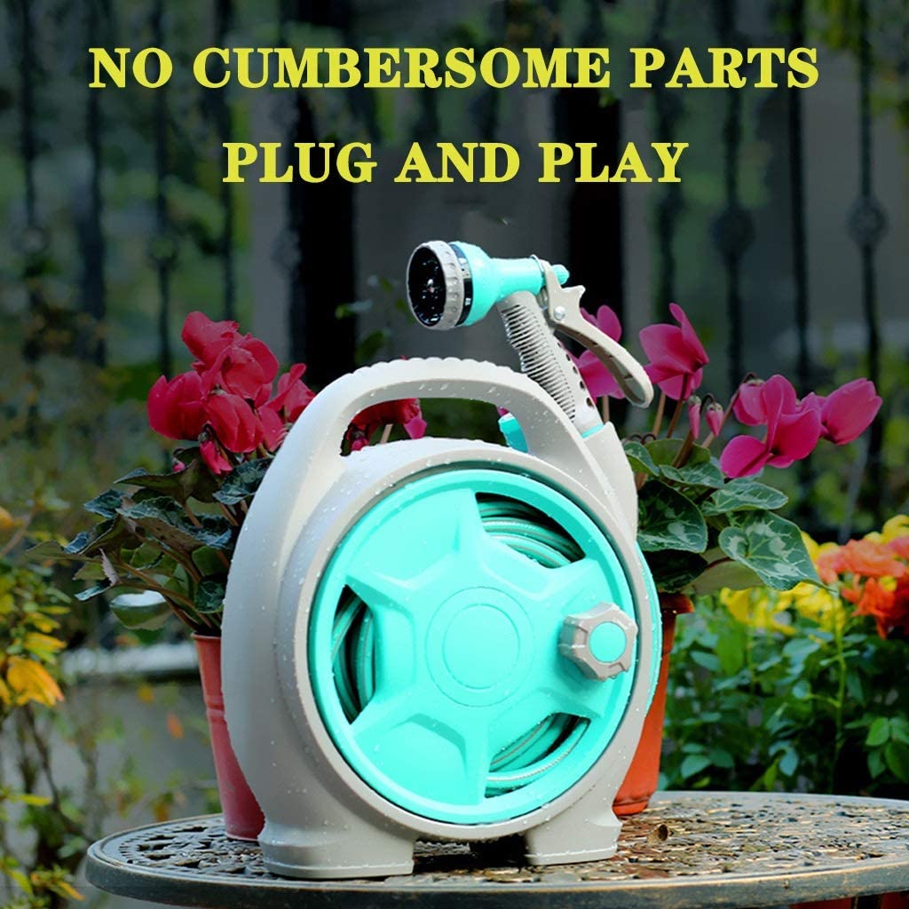 A Light Blue color Water Spray Gun Set placed near to a flower verse