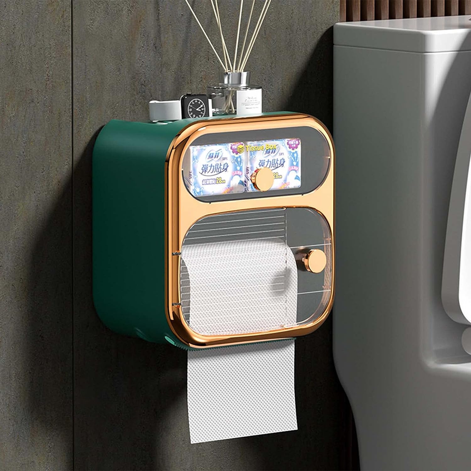 Wall Mounted Tissue Holder with Storage Box
