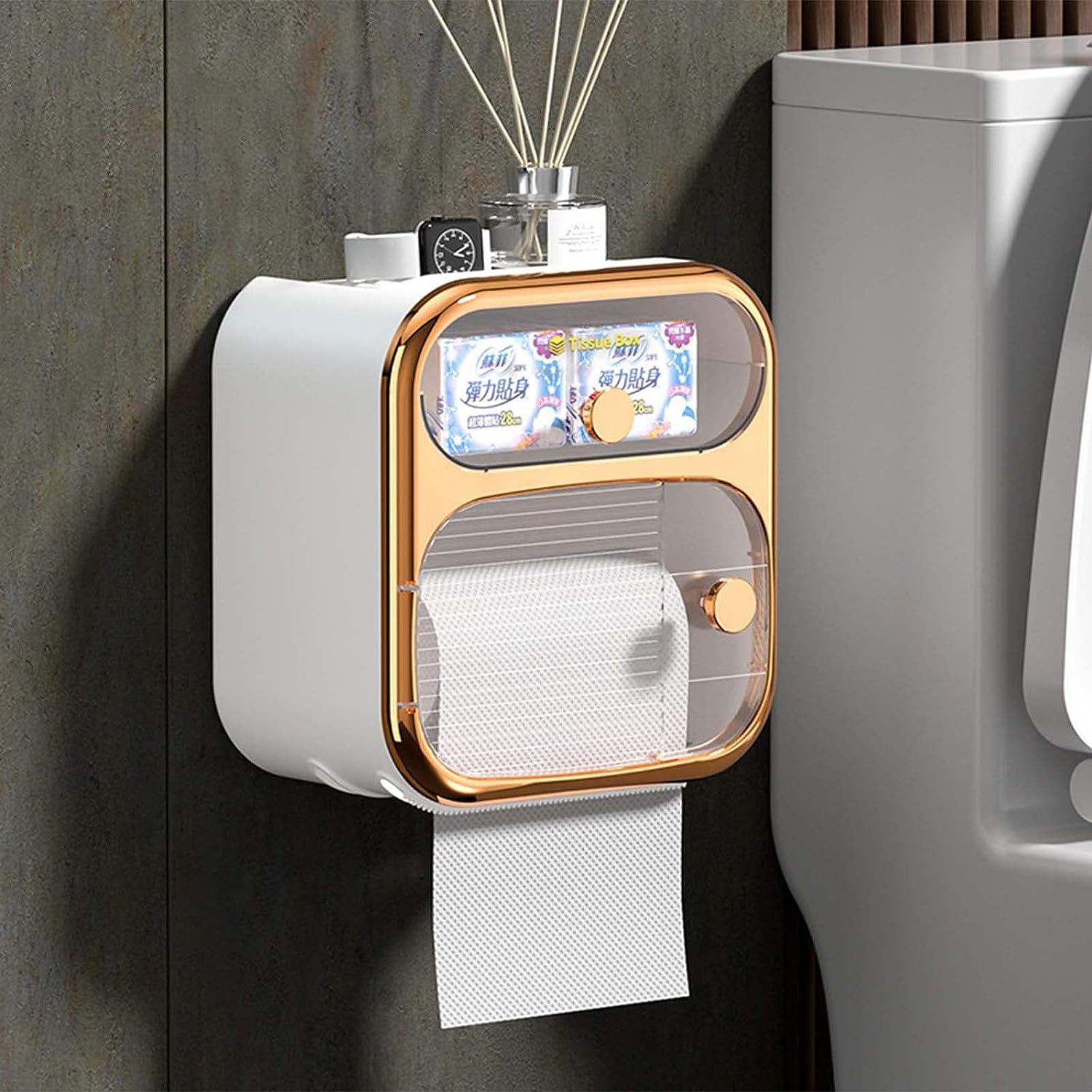 Wall Mounted Tissue Holder with Storage Box