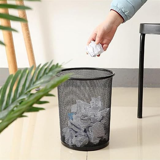 Round Metal Mesh Garbage Waste Basket - Mesh Wastebasket Bin for Home or Office