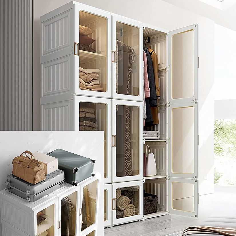 Portable Clothes Wardrobe Storage Organizer with Doors