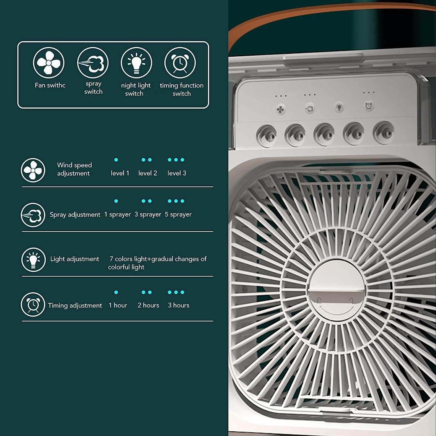 Portable Air Cooler Diffuser Desk Fan with Night Lamp and Timer