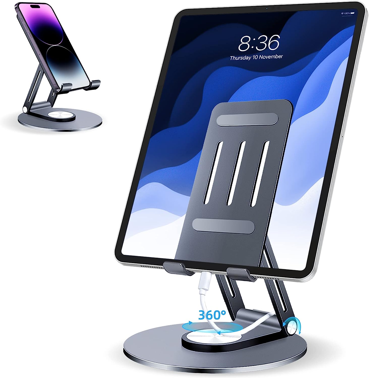 Multifunctional 360° Rotating Aluminium Alloy Stand for Mobile Phone, iPad