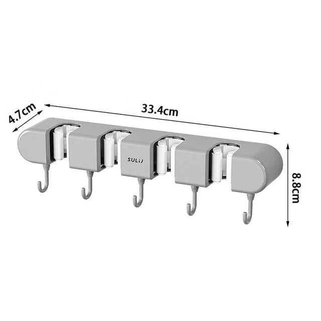 Wall-Mounted Mop Holder & Broom Hanger - with Hooks for Bathroom and Kitchen Organization