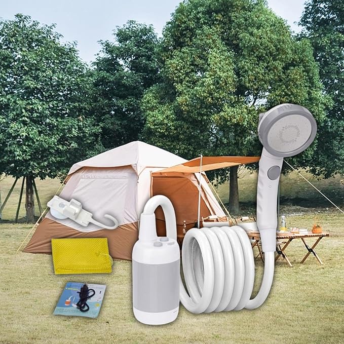 Showcasing Portable Outdoor Shower Set used for outdoor camping in a park