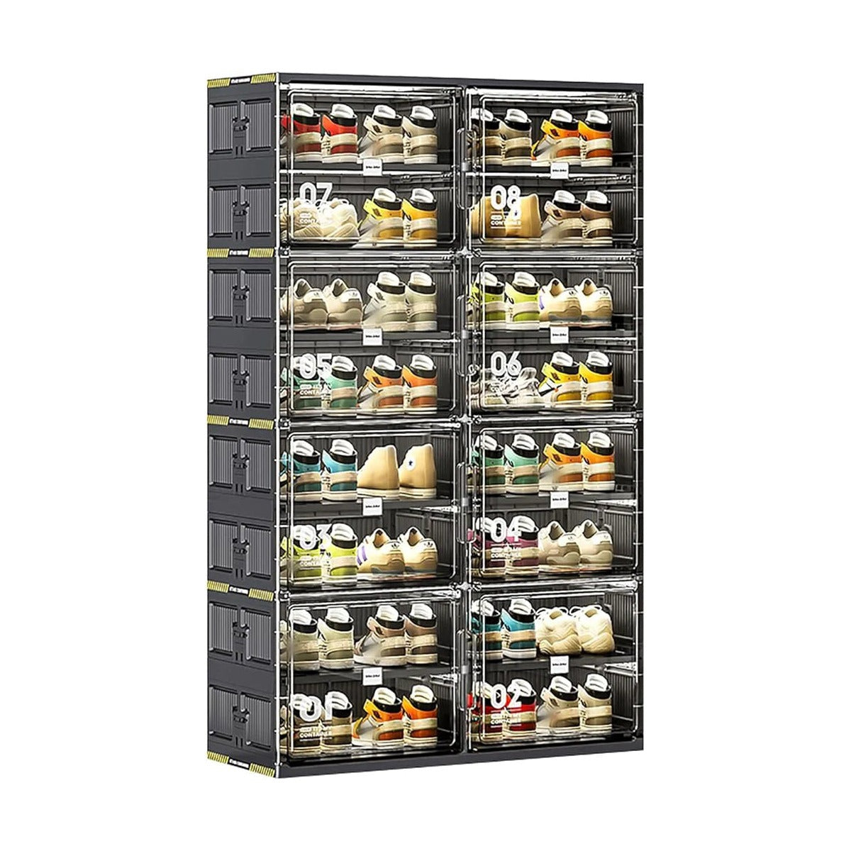 8 Layer Foldable Shoe Rack Storage Cabinet With Shoes are Arranged On it.