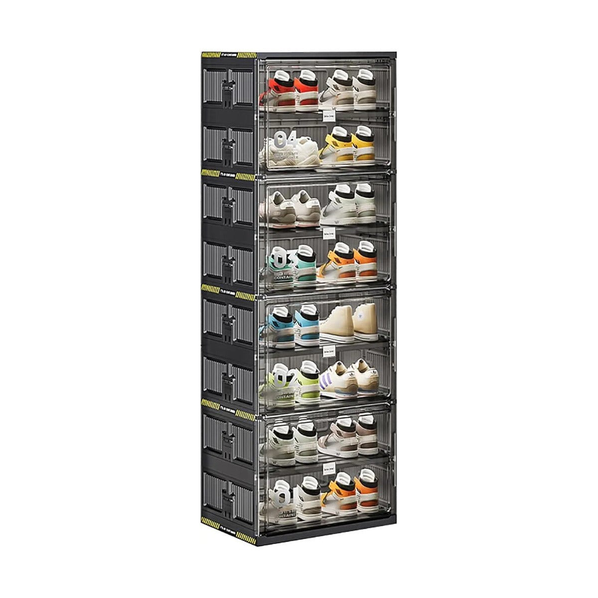 8 Layer Foldable Shoe Rack Storage Cabinet With Shoes are Arranged On it.