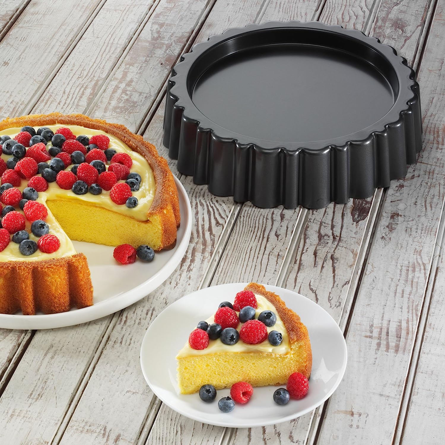 Metallic Non-stick Maryann Cake Pan placed on the table