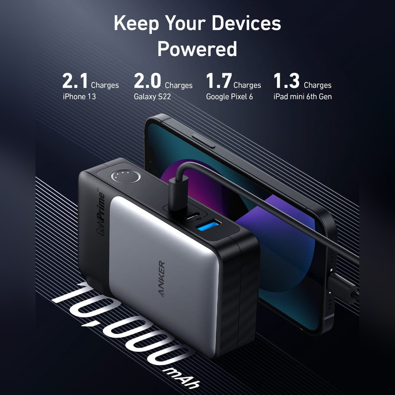 Mobile Phone is Charging Using ANKER 733 Power Bank (GaNPrime PowerCore 65W).