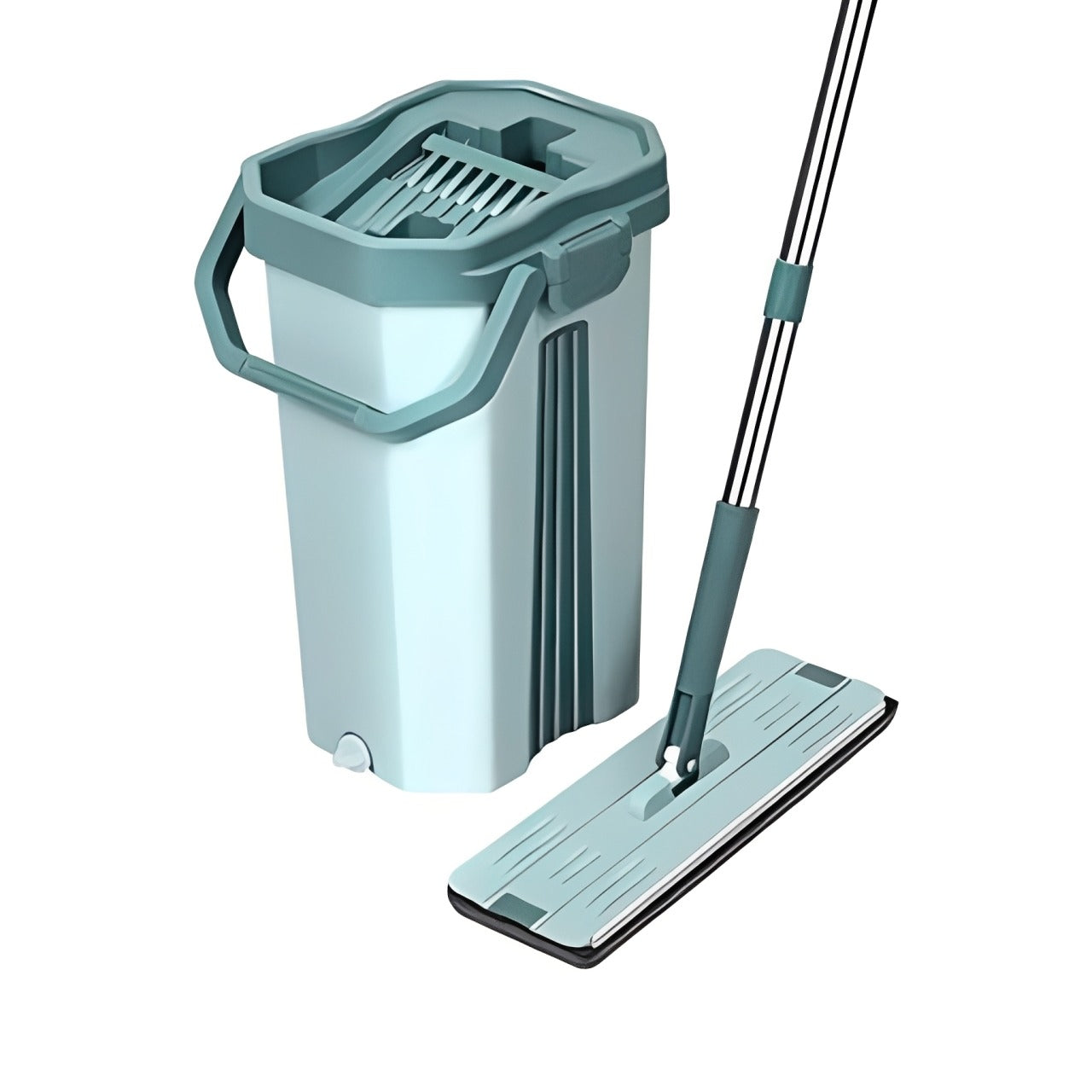 A Flat Floor Mop Hands-Free Squeeze Bucket Set.