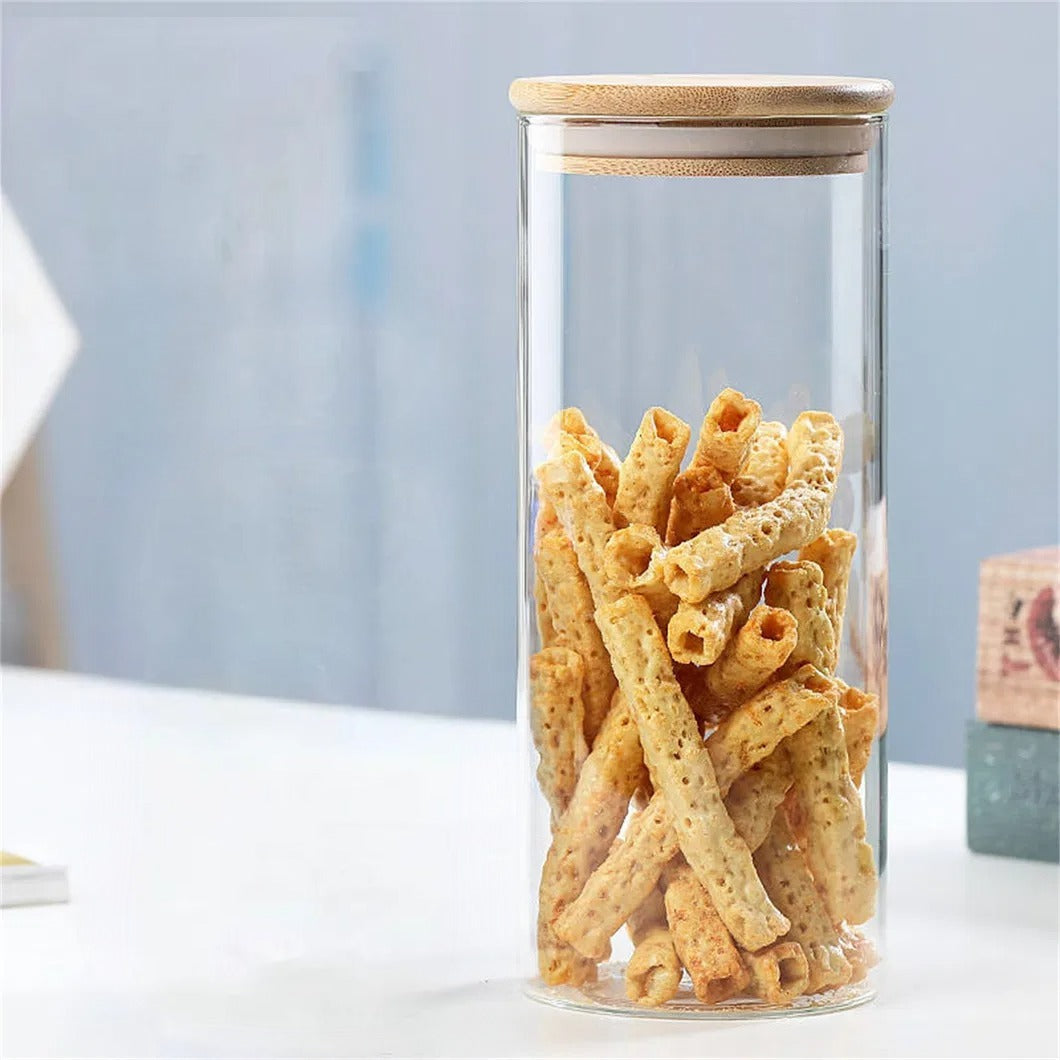 A Glass Storage Jar is Stored with Snacks.