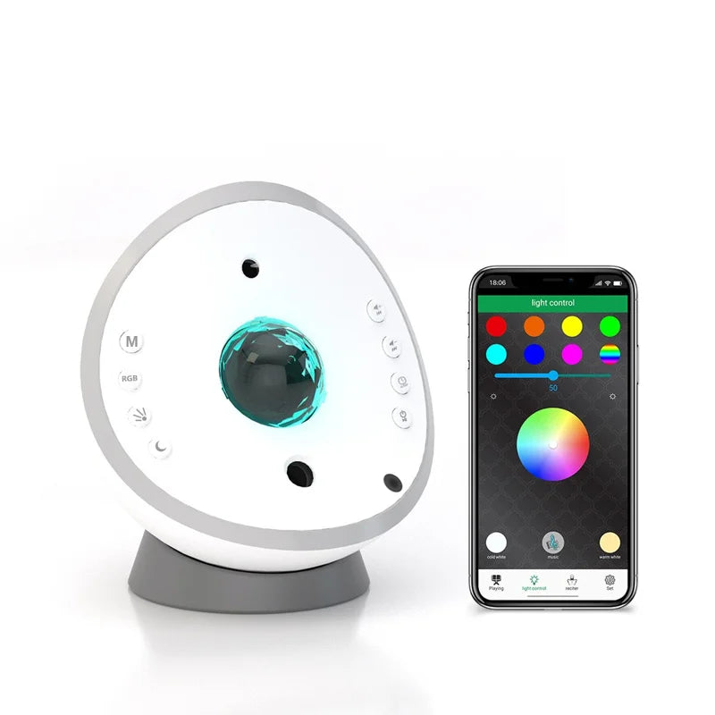 A Projection Qur’an Speaker and Mobile Phone Shows its App Interface.