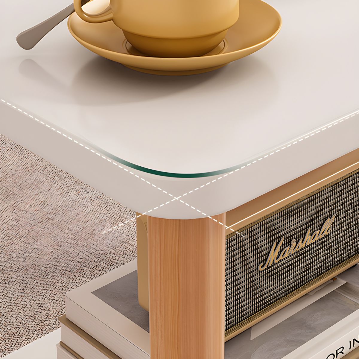 Parts Details Of Rolling Side Table with Storage Shelf.