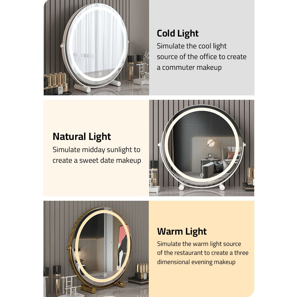 Light Modes Of a Round LED Makeup Mirror.