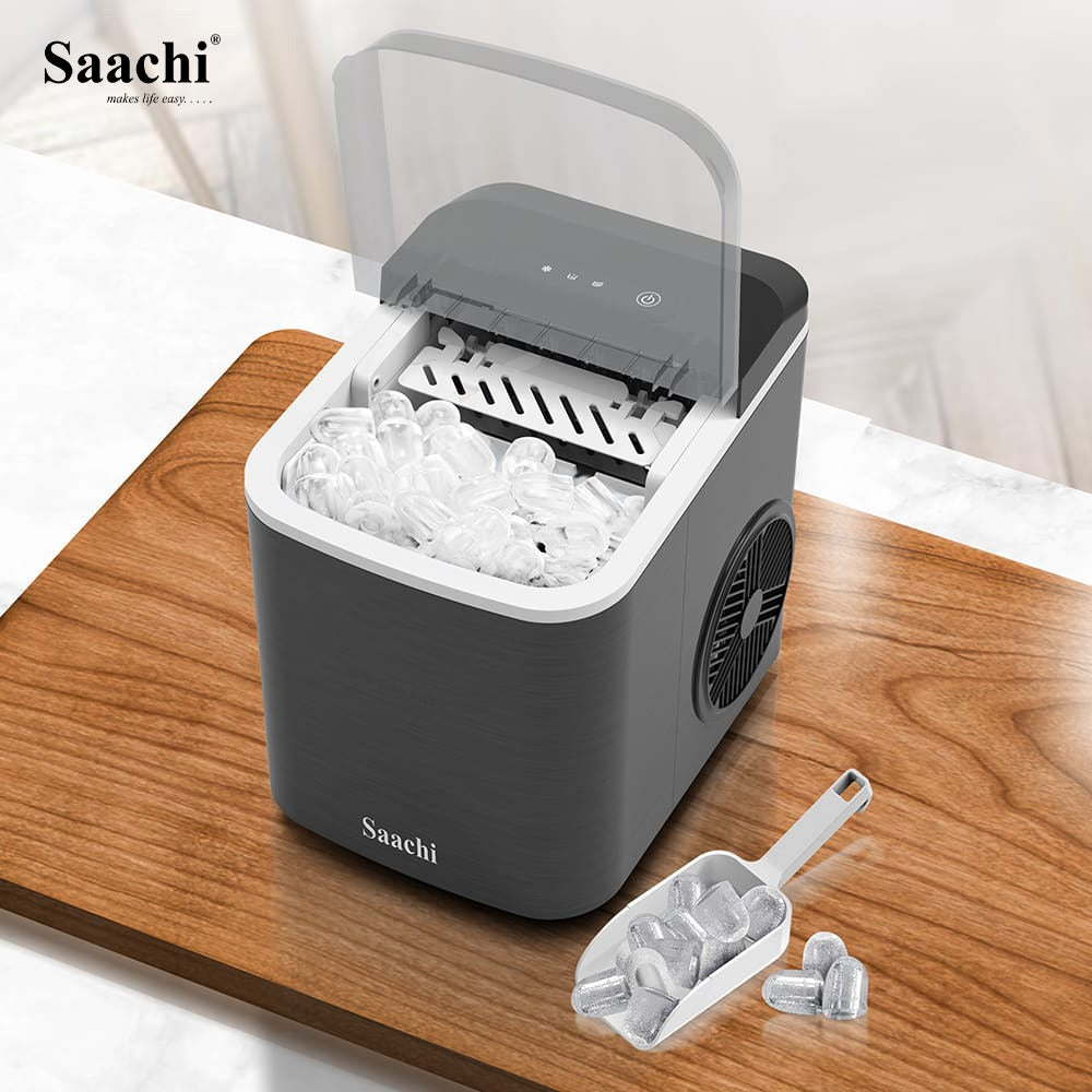 A Saachi Electric Ice Maker NL-IM-452 with Ice Cubes in it.